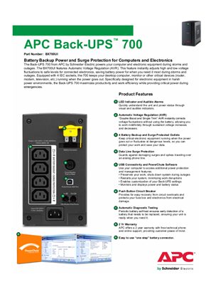 Image of Back-UPS BX700UI Specification Sheet