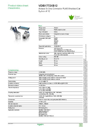 Obrázek Product data sheet - Network Connectivity Actassi S-One RJ45 Connector tooless Cat6A shielded (pack of 12)
