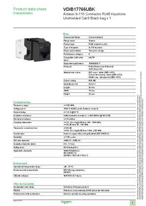 Image of Product Data Sheet - Network Connectivity Actassi S-110 RJ45 Connector Keystone Cat6 unshielded x 1