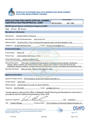 Image of Galaxy VM OSHPD pre-approval letter