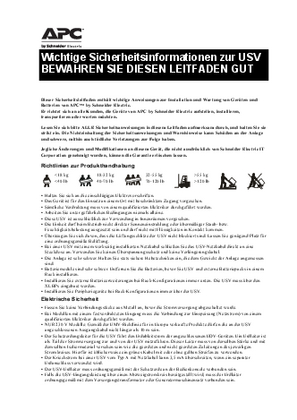 Bild von Sicherheitshandbuch Smart-ups RT/Hardwire/über 1,5 kVA