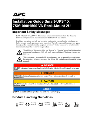 的映像 Installation Smart-UPS SMX 750/1000/1500VA 120/230Vac Rack-Mount 2U