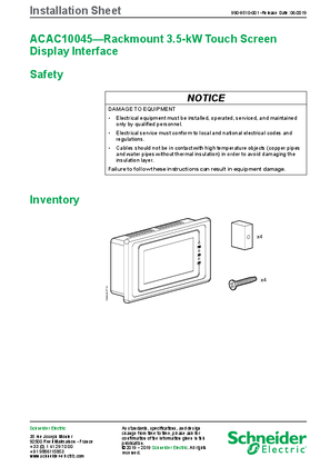 Image of ACAC10045—Rackmount 3.5-kW Touch Screen Display Interface Installation Sheet