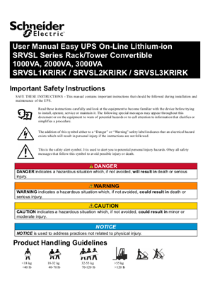 Image of User Manual Easy UPS On-Line Lithium-ion SRVSL Series Rack/Tower Convertible 1000VA, 2000VA, 3000VA SRVSL1KRIRK / SRVSL2KRIRK / SRVSL3KRIRK