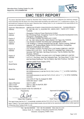 的映像 FCC & ICES BackUPS BX1200M-LM, BVX1200L-LM