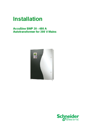 Image of AccuSine SWP 20 - 480 A Autotransformer for 208 V Mains Installation Manual