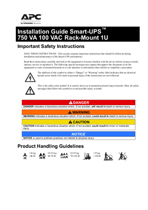 Installation Guide Smart-UPS 750 VA 100 VAC Rack-Mount 1U ...