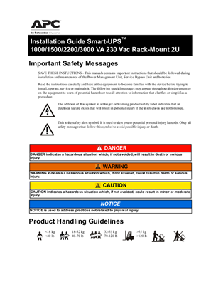 Image of Installation Guide Smart-UPS 1000/1500/2200/3000 VA 230 VAC Rack-Mount 2U