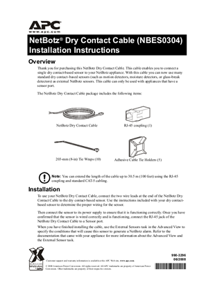 Image of NetBotz Dry Contact Cable (NBES0304) Installation Instructions