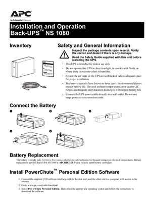 Image of Back-UPS NS 1080 Installation and Operation
