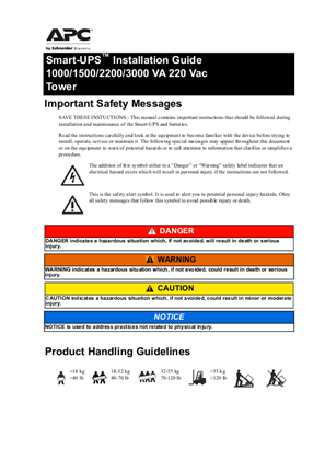 Imagen de Smart-UPS Installation Guide 1000/1500/2200/3000 VA 220 Vac Tower