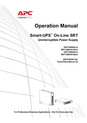 Imagen de Operation Manual Smart-UPS On-Line SRT Uninterruptible Power Supply SRT1000UXI-LI/SRT1000UXI-NCLI/SRT1500UXI-LI/SRT1500UXI-NCLI