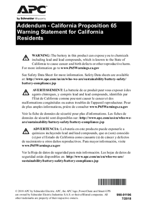 的映像 Addendum - California Proposition 65 Warning Statement