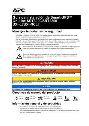 Imagen de Guía de Instalación de Smart-UPS On-Line SRT3000/SRT2200 UXI-LI/UXI-NCLI