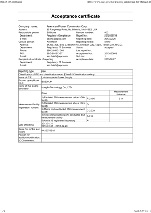 Vcci Acceptance Certificate For Apc Gs Pro 500 Lithium Ion Ups 100v Schneider Electric