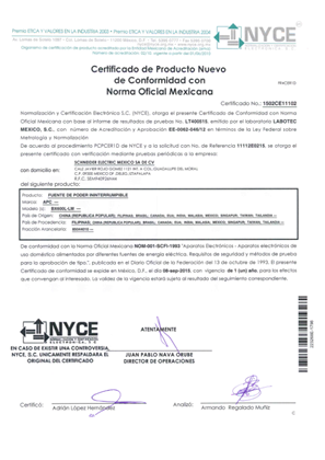 Nom Certificate For Apc Back Ups 600va 120v Avr Lam Schneider Electric