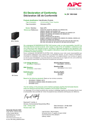 EU Declaration of Conformity for BackUPS BC, BX