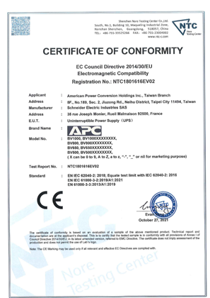 EMC certificate for BV 120V Schneider Electric