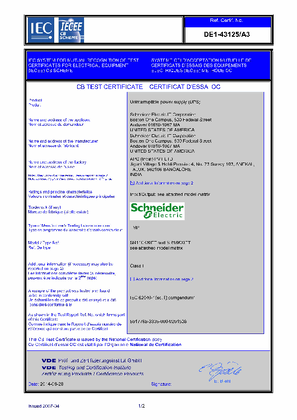 イメージ VDE CB Certificate for Schneider Electric On-Line UPS, 8000VA and 10000VA 230V