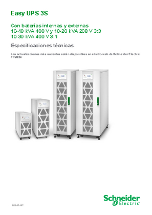 Imagen de Easy UPS 3S 10–40 kVA 400 V y 10-20 kVA 208 V 3:3 10-30 kVA 400 V 3:1 Especificaciones técnicas