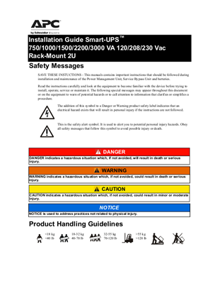 Image of Installation Smart-UPS SMT 750/1000/1500/2200/3000 VA 120/230 Vac, 500 VA 100 Vac Rack-Mount 2U