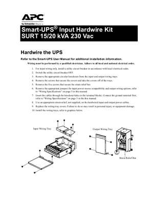的映像 Input Hardwire Kit Smart-UPS Online 15/20 kVA 230 Vac Stack/Rack-Mount 6U