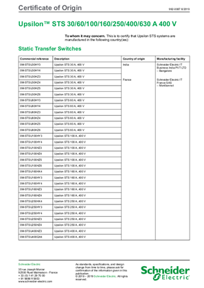 Image of Upsilon™ STS 30/60/100/160/250/400/630 A 400 V Certificate of Origin