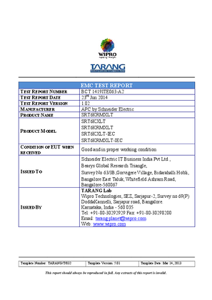Image of EMC test report (CE & RE) APC smart UPS online SRT6KVA XLT SKUs (208V ,60Hz)