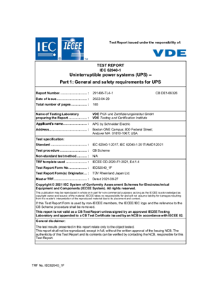 Image of CB Certificate for APC Smart UPS 2200VA LCD 200-240V with Network Card