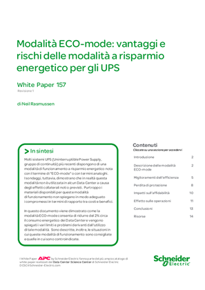 Immagine di Modalità ECO-mode: vantaggi e rischi delle modalità a risparmio energetico per gli UPS