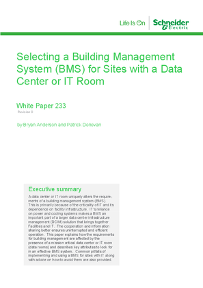 Obrázek Selecting a Building Management System (BMS) for Sites with a Data Center or IT Room