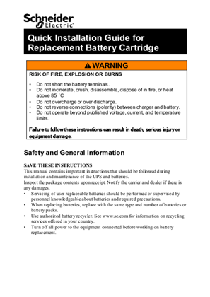 Image of Quick Installation Guide - Replacement Battery Cartridge