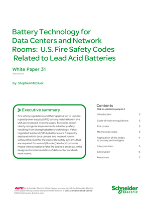 Image of Battery Technology for Data Centers and Network Rooms: U.S. Fire Safety Codes Related to Lead Acid Batteries