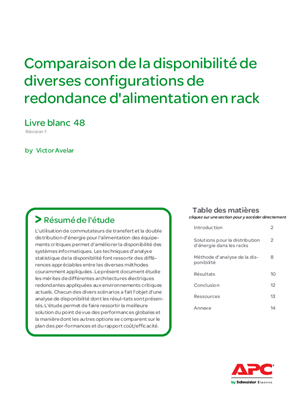 Comparaison de la disponibilité de diverses configurations de redondance d'alimentation en rack