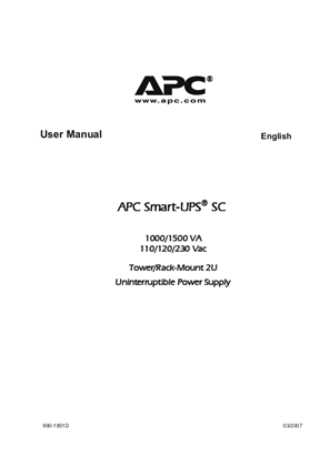 Obrázek Smart-UPS SC 1000/1500 VA 110/120/230 V Tower/Rack-Mount 2U