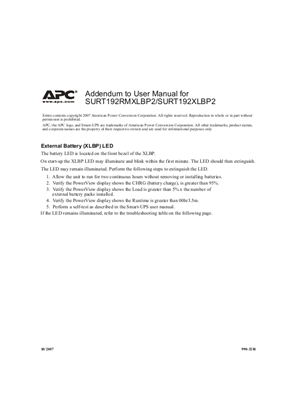 Image of Addendum to SURT192RMXLBP2/SURT192XLBP2