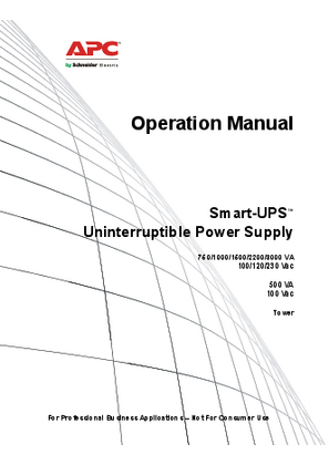 Image of Operation Manual Smart-UPS Uninterruptible Power Supply 750/1000/1500/2200/3000 VA, 100/120/230 VAC and 500 VA, 100 VAC