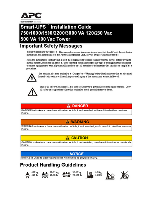 Image of Installation Manual Smart-UPS SMT1500, SMT2200US, 120 Vac Tower