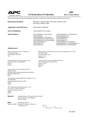 Image of Declaration of Conformity Uninteruptible Power Supply (On Line SURT 1/2/3/5/6kVA)