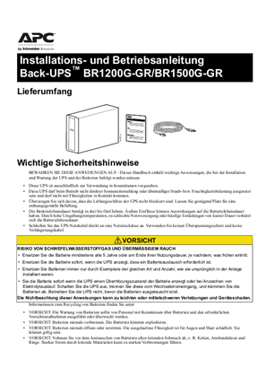 Bild von Installations- und Betriebsanleitung Back-UPS BR1200G-GR/BR1500G-GR