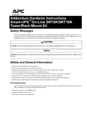 이미지 Addendum Hardwire Instructions Smart-UPS On-Line SRT8/10K TWR/RM6U
