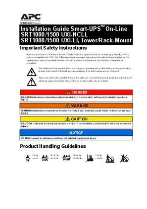 Image of Smart-UPS On-Line SRT1000/1500 UXI-LI/NC-LI, Tower/Rack-Mount - Installation Manual
