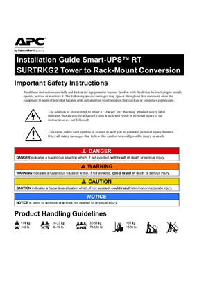 Image of Installation Guide Smart-UPS RT SURTRKG2 Tower to Rack-Mount Conversion