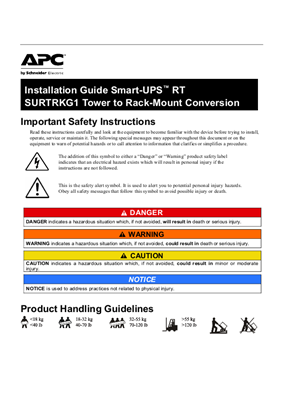 Imagen de Installation Guide Smart-UPS RT SURTRKG1 Tower to Rack-Mount Conversion