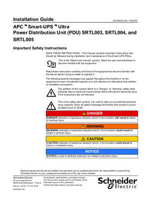 Image of Installation Guide - APC Smart-UPS Ultra Power Distribution Unit (PDU) SRTL003, SRTL004, and SRTL005