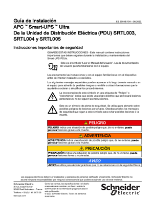 Imagen de Guía de Instalación - APC Smart-UPS Ultra De la Unidad de Distribución Eléctrica (PDU) SRTL003, SRTL004 y SRTL005