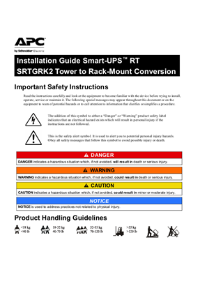 Εικόνα του Smart-UPS RT SRTGRK2 Tower to Rack-Mount Conversion - Installation Guide