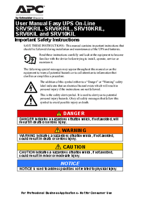 Image of User Manual Easy UPS On-Line SRV5KRIL, SRV6KRIL, SRV10KRIL, SRV6KIL and SRV10KIL
