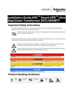Imagen de Installation Guide APC™ Smart-UPS™ UltraStep-Down Transformer SRTL5KRMTF