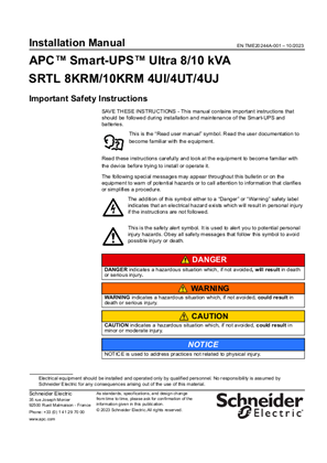Imagen de Install Manual Smart-UPS Ultra 8/10 kVA SRTL8KRM/10KRM 4UI/4UT/4UJ